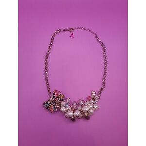 BETSEY JOHNSON Bow Heart Imitation Pearl Statement Necklace